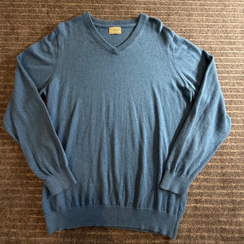 L.L.Bean Men's V-Neck Sweater Medium Heather Blue Knit V Neck Cashmere Blend